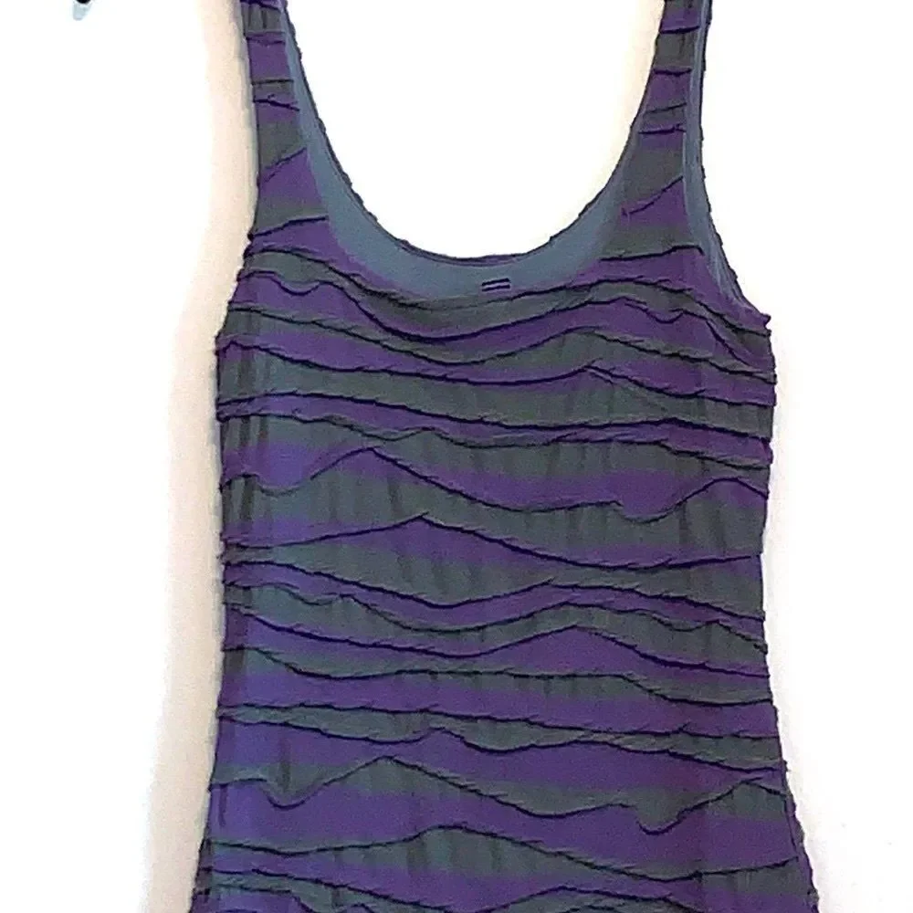 Free People Women’s Grey Purple Striped Boho Mini Tank Dress Ruffles Size XS